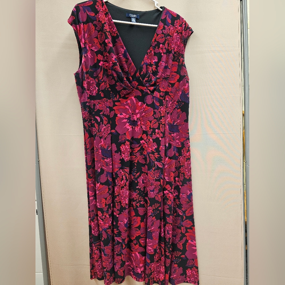 Chaps Red and Black Floral Midi Dress